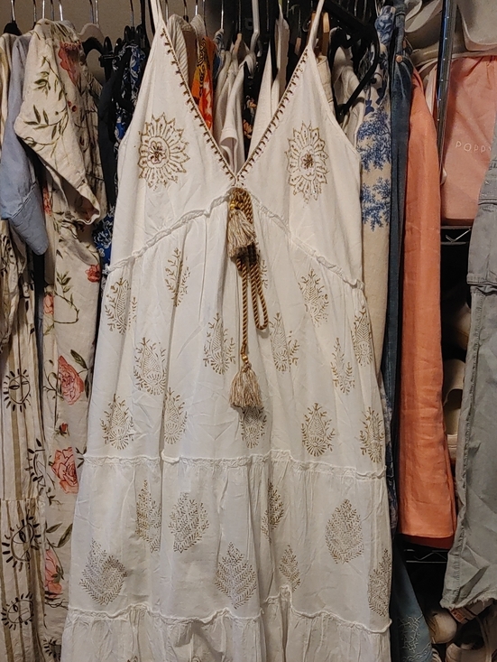 India Boutique Dresses & Skirts - India Boutique White Maxi Dress with Gold Embroidery and Tassels